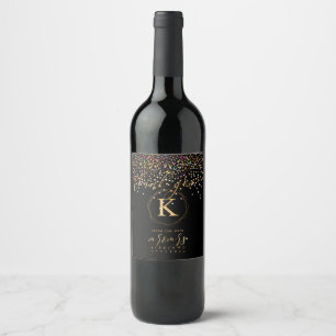 PixDezines Confetti+Monogram A-Z, New Mr. Mrs. Wine Label