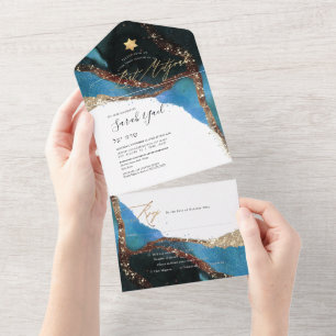 PixDezines Cosmic Cerulean Blue Bar Mitzvah  All In One Invitation