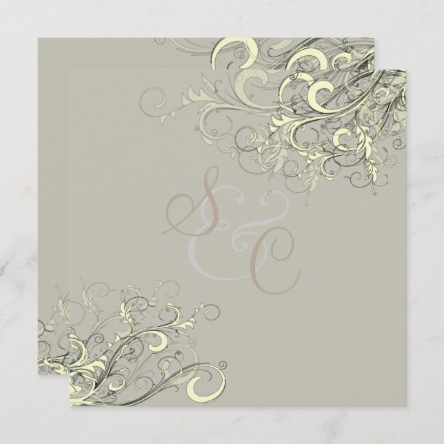 PixDezines cream swirls+graphite/DIY background Invitation (Front/Back)