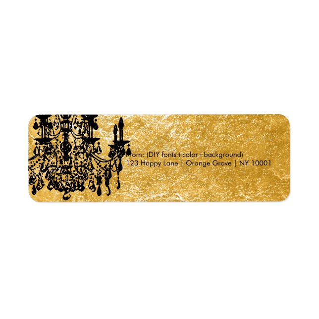 PixDezines crystal chandelier/faux gold foil Return Address Label (Front)