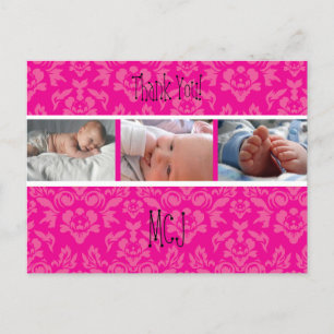 PixDezines Damask 12, Monogram thank you postcards