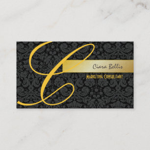 PixDezines Damask Lace in black + gold Business Card