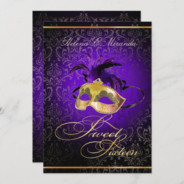 PixDezines DAMASK SWEET 16 MASQUERADE/DIY PURPLE Invitation (Front/Back)