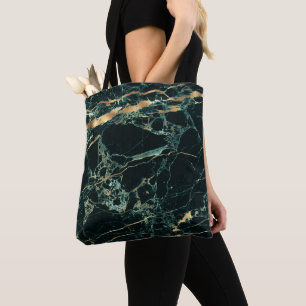 PixDezines DARK GREEN MARBLE+FAUX GOLD VEINS Tote Bag