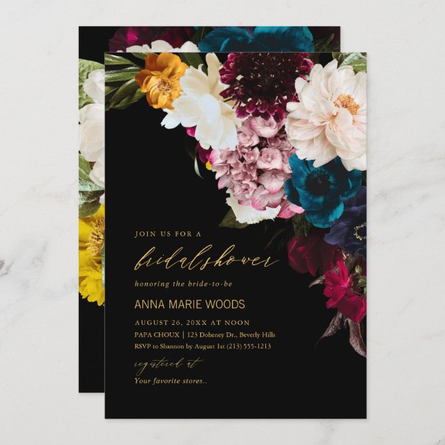 PixDezines Dark Moody Flowers Bridal Shower Invitation (Front/Back)