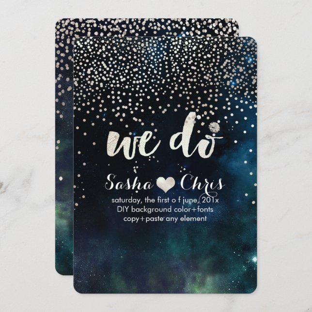 PixDezines Dark Sky/dazzled/faux silver/NASA Space Invitation (Front/Back)