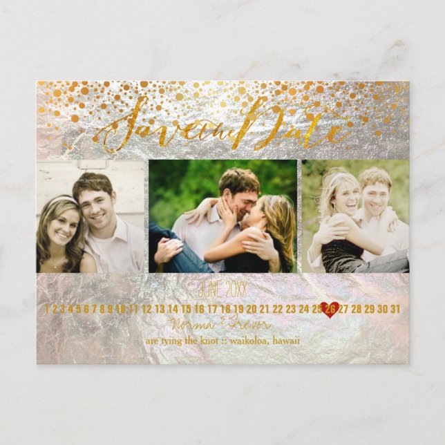 PixDezines dazzled/faux foil/photos save the date Announcement Postcard (Front)