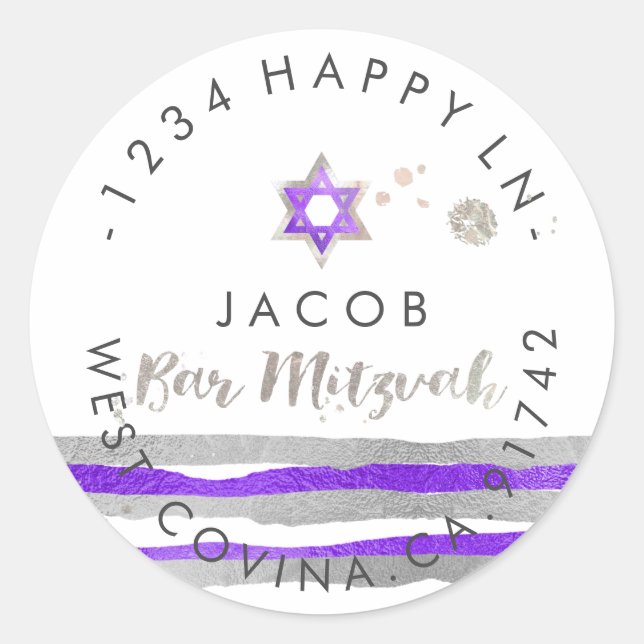 PixDezines dazzled/faux foil/silver/stripe/mitzvah Classic Round Sticker (Front)