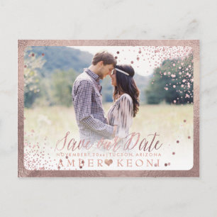 PixDezines Dazzled Faux Rose Gold Confetti Announcement Postcard