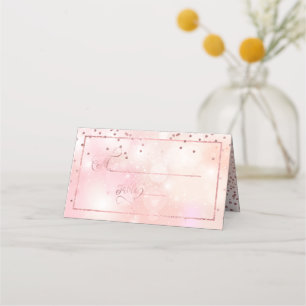 PixDezines Dazzled Faux Rose Gold Confetti+Bokeh Place Card