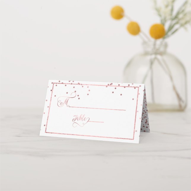 PixDezines Dazzled Faux Rose Gold Confetti Place Card (Front)