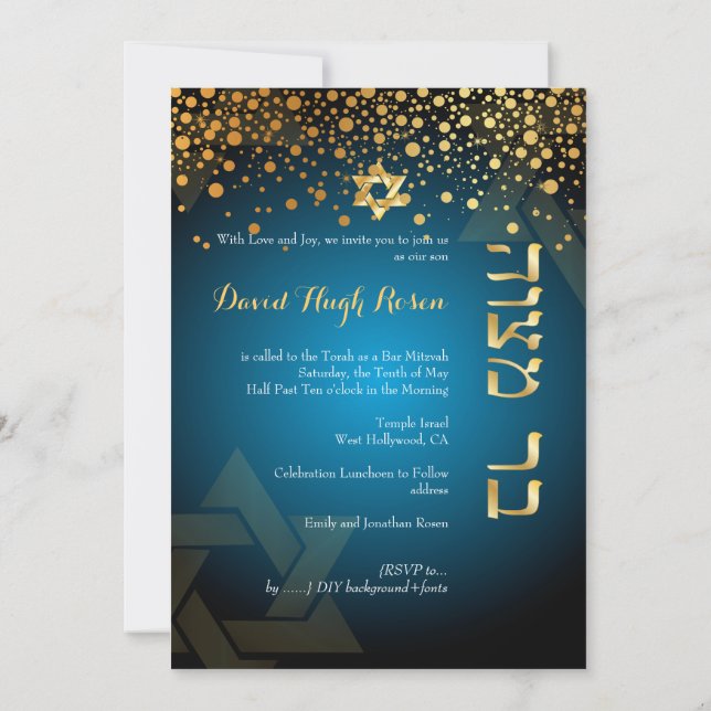 PixDezines dazzled gold/Bar Mitzvah/DIY teal Invitation (Back)