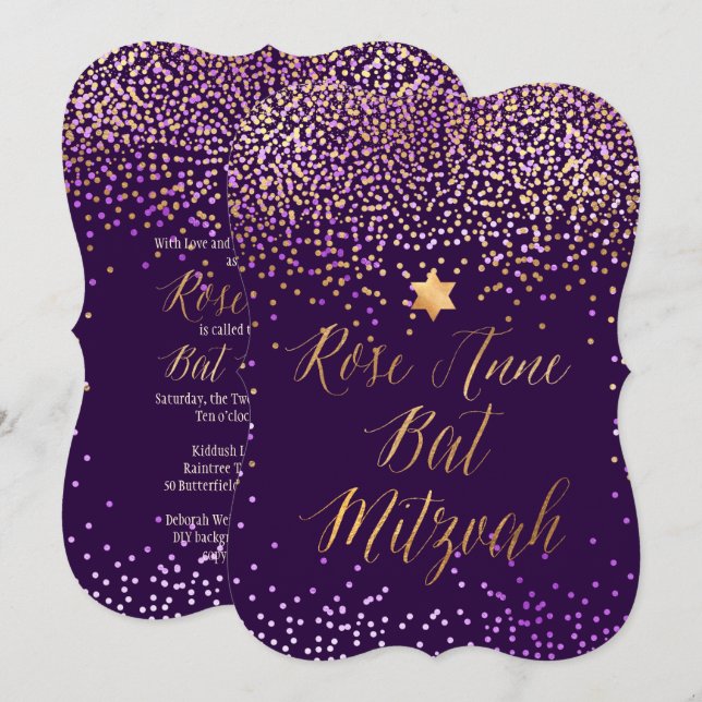 PixDezines Dazzled Gold/Faux Foil/Bat Mitzvah Invitation (Front/Back)