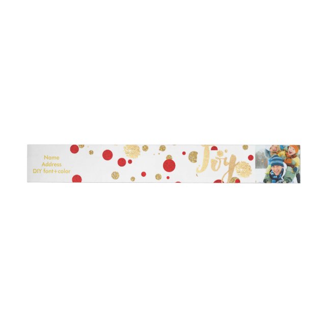 PixDezines dazzled gold+red confetti/holiday joy Wraparound Address Label (Individual)