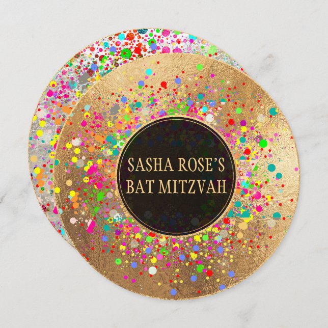 PixDezines Dazzled/Neon Specks/Bat Mitzvah ✡ Invitation (Front/Back)