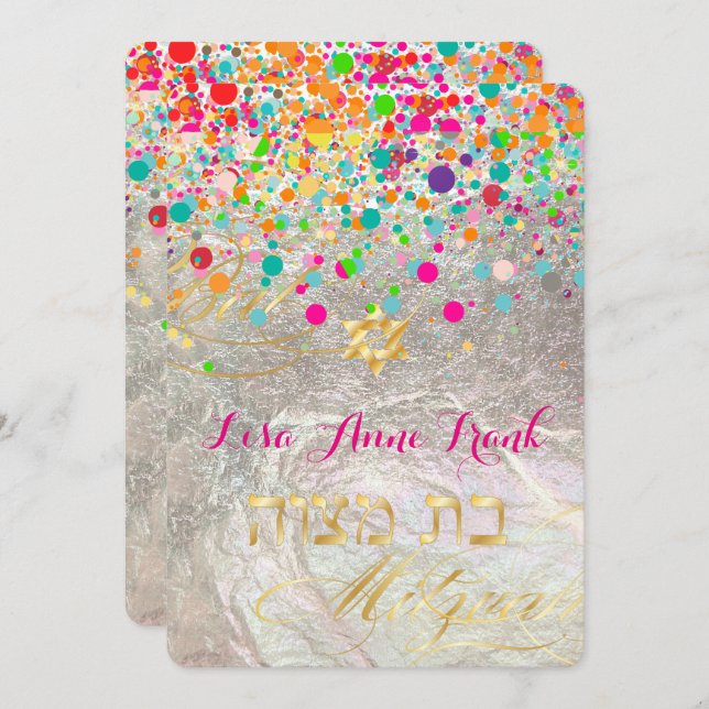 PixDezines dazzled/rainbow/bat mitzvah Invitation (Front/Back)