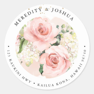 PixDezines Delicate Bloom, Blush Roses White Hyde Classic Round Sticker