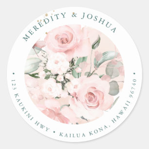 PixDezines Delicate Bloom, Blush Roses White Hyde Classic Round Sticker