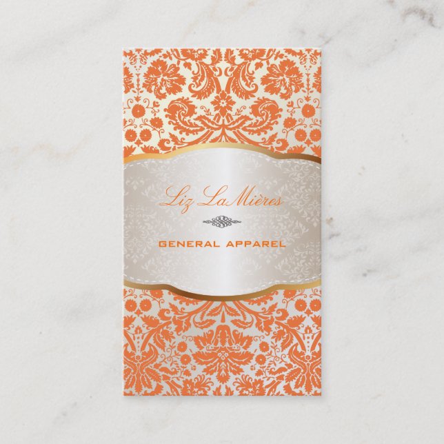 PixDezines desirée damask/orange Business Card (Front)