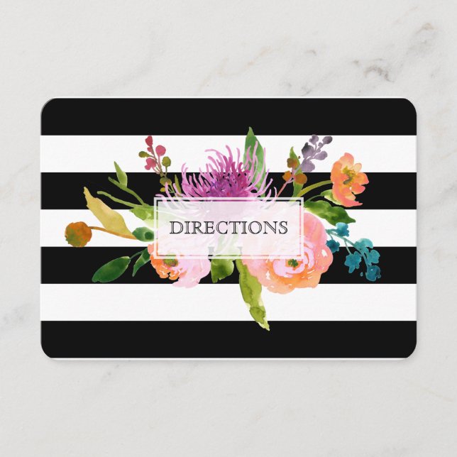 PixDezines directions mitzvah/DIYstripes/floral Enclosure Card (Front)