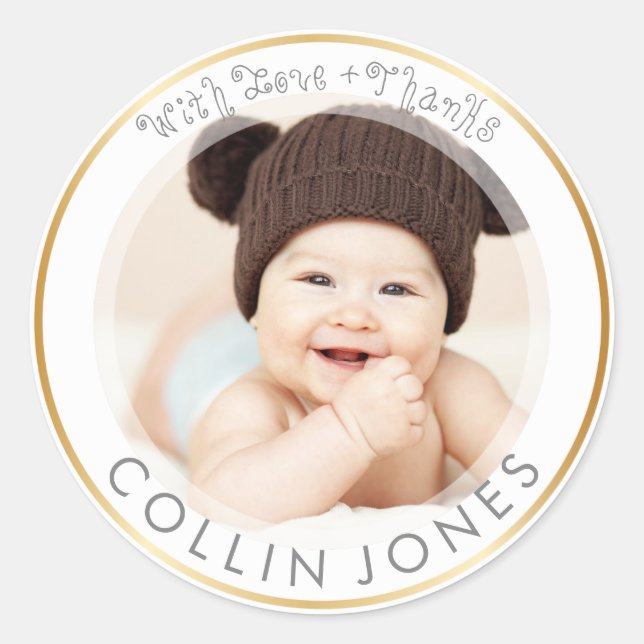 PixDezines DIY Baby Shower Photo Thank You Classic Round Sticker (Front)