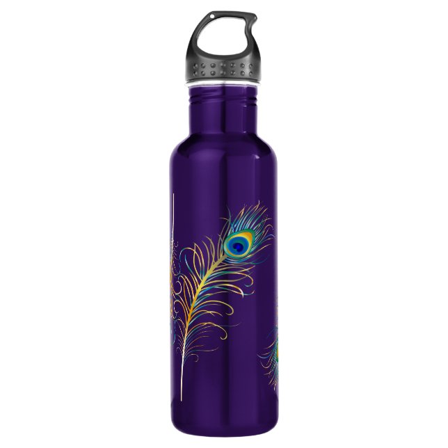 PixDezines diy background colour/peacock plumes 710 Ml Water Bottle (Front)