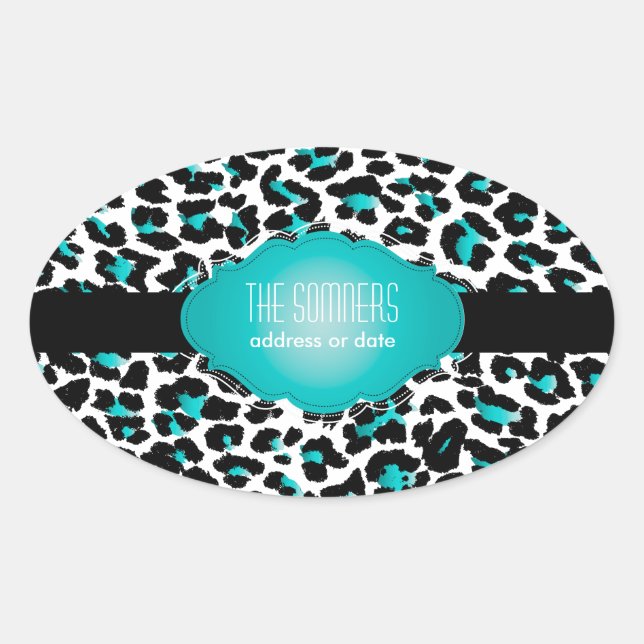 PixDezines DIY background colour/teal cheetah Oval Sticker (Front)