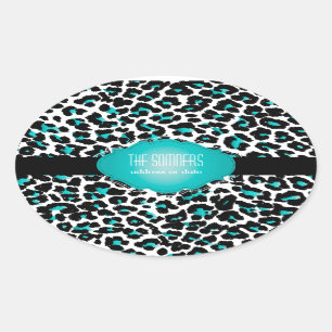 PixDezines DIY background colour/teal cheetah Oval Sticker