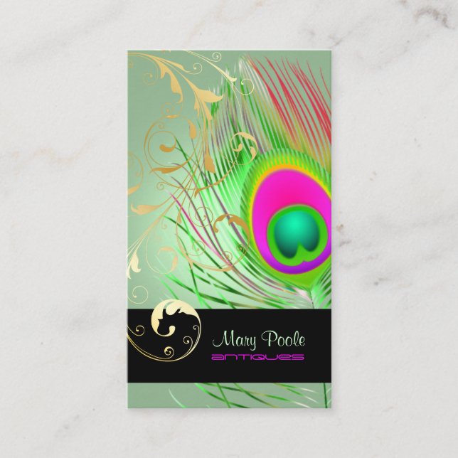 PixDezines diy background/peacock+filigree Business Card (Front)