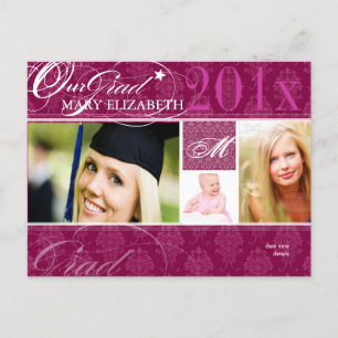 PixDezines DIY colour, Damask Graduation Invitation Postcard