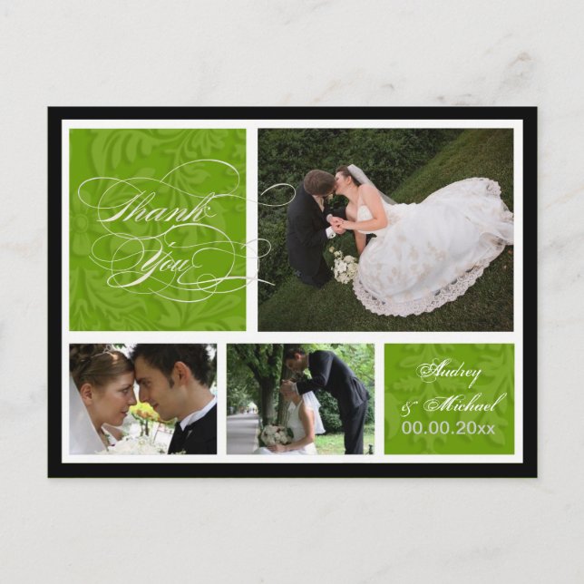 PixDezines DIY Colour/Damask Photos Thank you Postcard (Front)