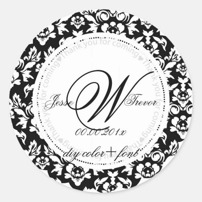 PixDezines diy colour/doilie style monogram Classic Round Sticker (Front)