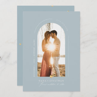PixDezines DIY colour Dusty Blue Arch Save Date Invitation