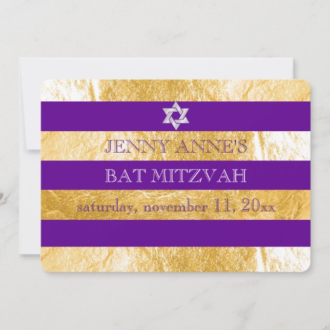 PixDezines DIY colour/faux foil stripes ba mitzvah Invitation (Front)