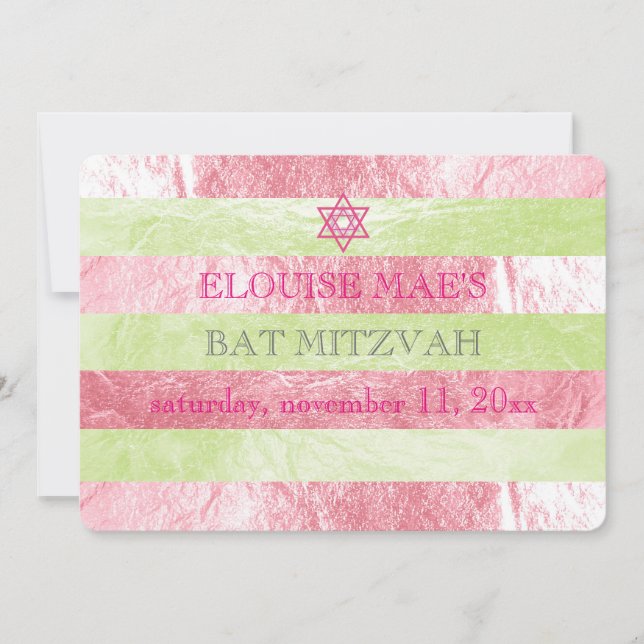 PixDezines DIY colour/faux foil stripes bat mitzva Invitation (Front)