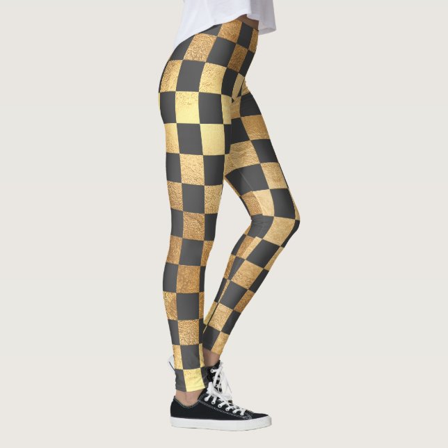 PixDezines DIY Colour/Faux Gold/Chequered Pattern Leggings (Right)
