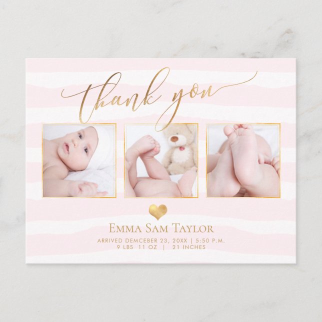 PixDezines DIY colour Stripes|Baby Shower Thank Yo Announcement Postcard (Front)