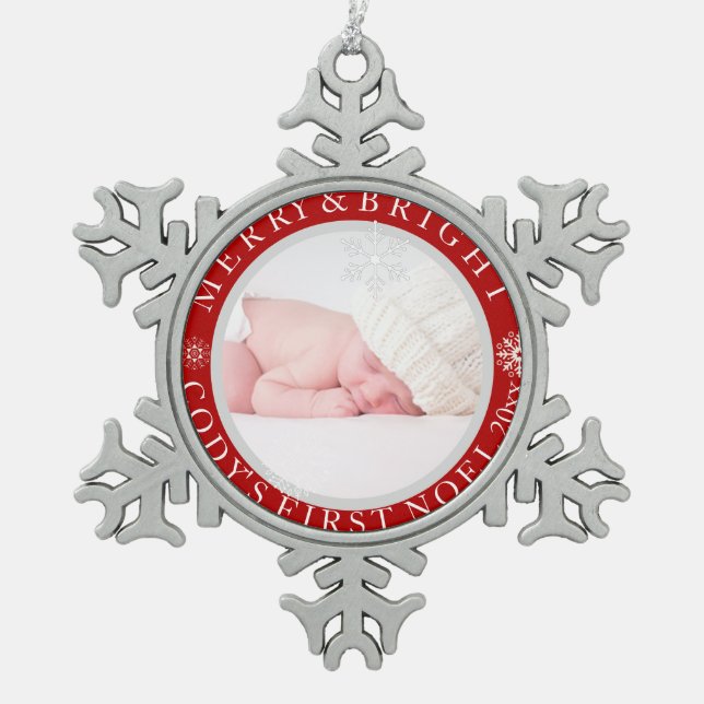 PixDezines DIY Colours Baby's First Christmas Snowflake Pewter Christmas Ornament (Front)
