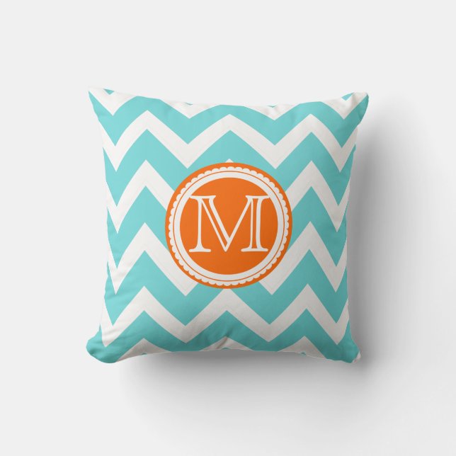 PixDezines diy colours chevron/aqua+coral stripes Cushion (Front)
