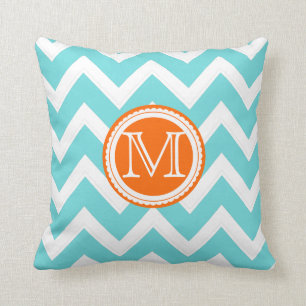 PixDezines diy colours chevron/aqua+coral stripes Cushion