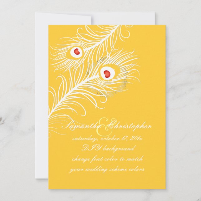 PixDezines diy colours, peacock plumes on marigold Invitation (Front)