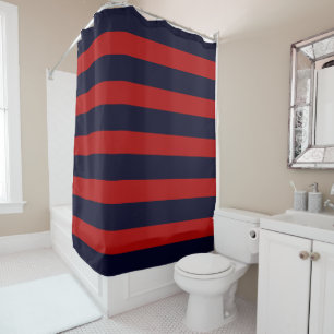 PixDezines DIY Colours Red Navy Stripes Adjustable Shower Curtain