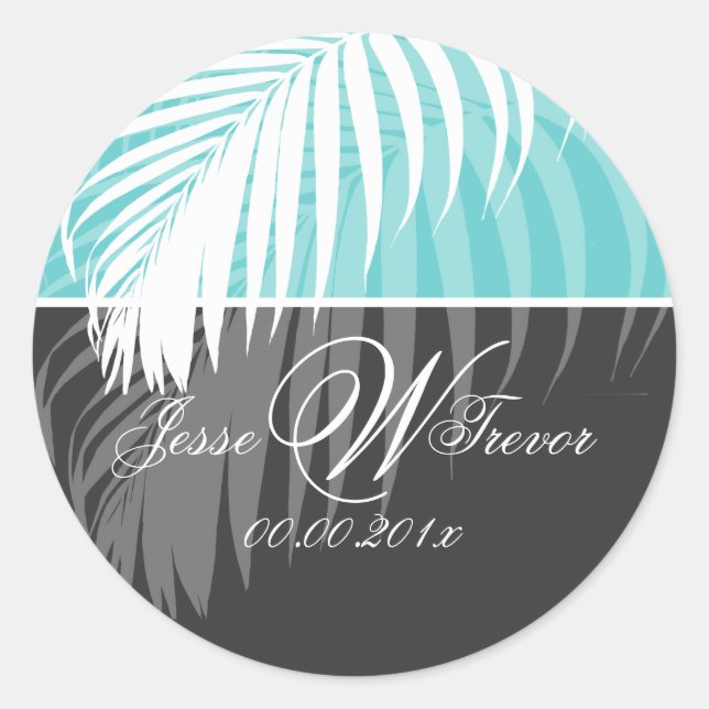 PixDezines DIY colours/White Palm Fronds Classic Round Sticker (Front)