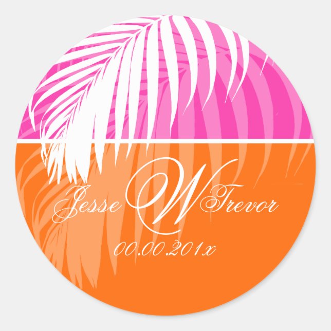 PixDezines DIY colours/White Palm Fronds Classic Round Sticker (Front)