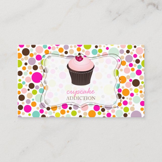 PixDezines diy cupcake+rainbow polka dots Business Card (Front)