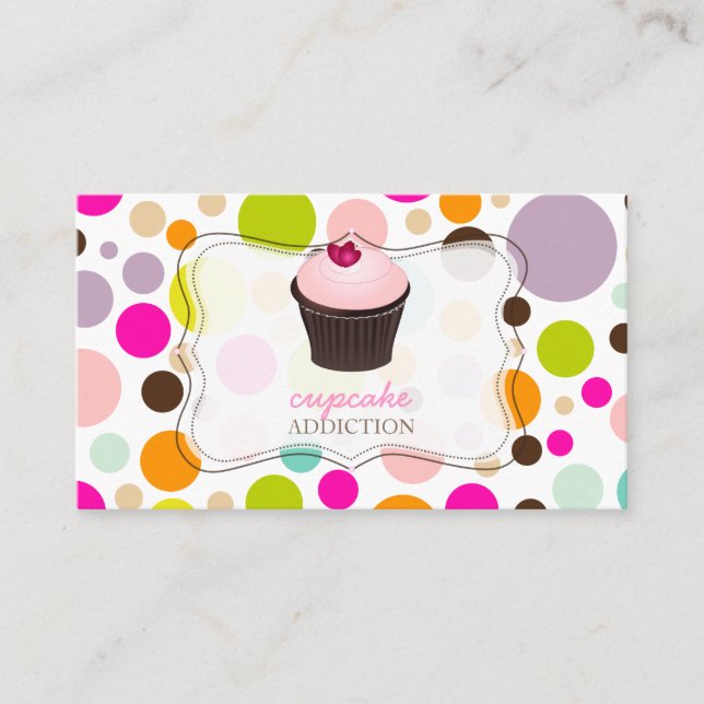 PixDezines diy cupcake+rainbow polka dots Business Card (Front)