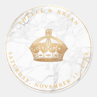 PixDezines DIY Faux Gold Crown + Marble Classic Round Sticker
