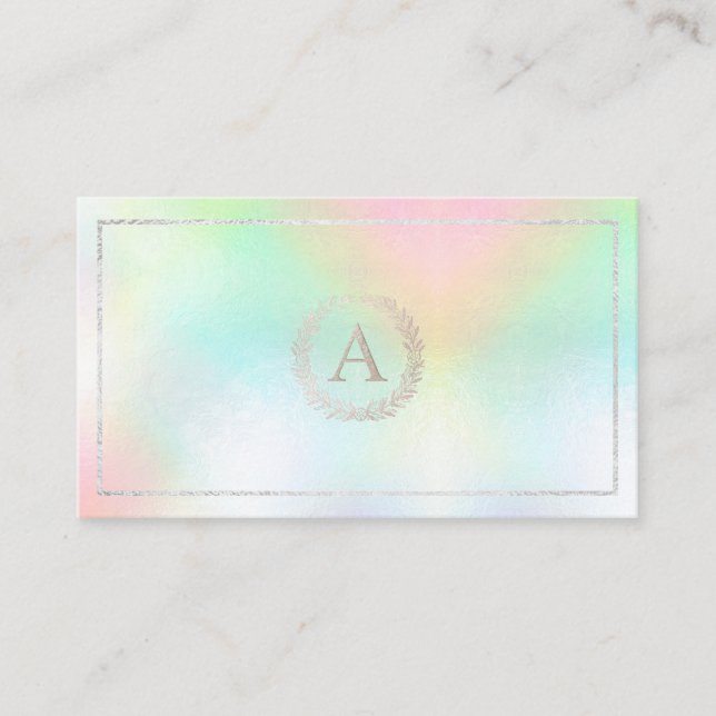 PixDezines DIY Faux Silver Monogram Holographic Business Card (Front)