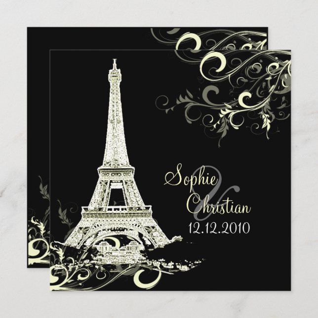 PixDezines DIY LA TOUR EIFFEL+SWIRLS/LUXE PAPER Invitation (Front/Back)