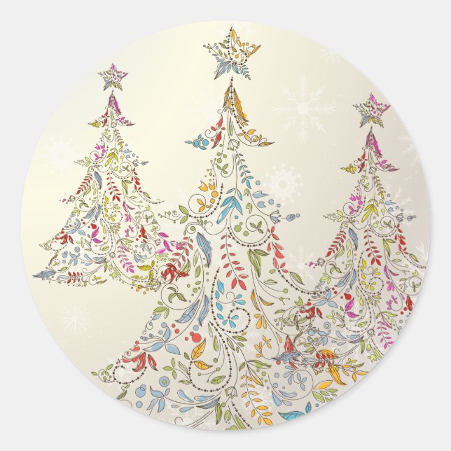 PixDezines DIY retro christmas trees Classic Round Sticker (Front)